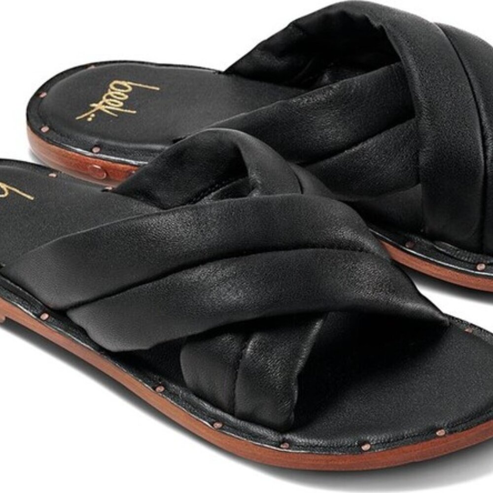 BEEK Handmade Leather Dovetail Puffy Sandals-Black